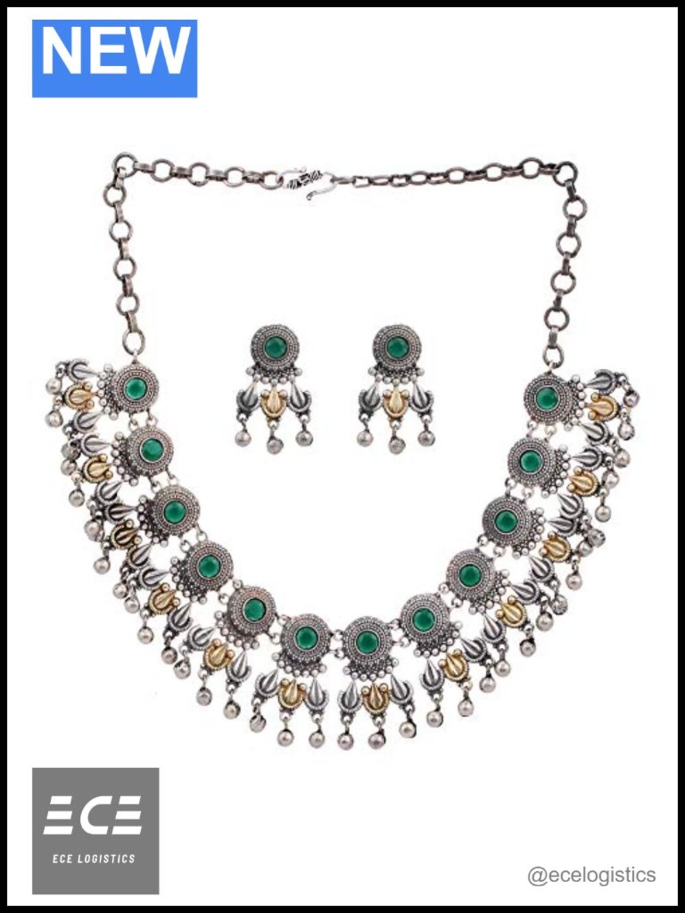 Oxidized Boho Statement Necklace Earrings Set Ethnic Tribal Fashion Jewelry